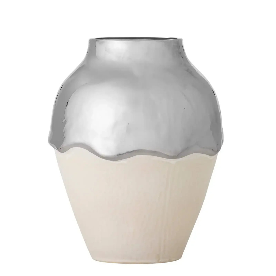 Bloomingville Keramikvase Silvio aus Steingut in Silber und Beige, Höhe: 20 cm - Bild 1
