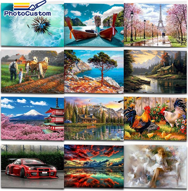 PhotoCustom Malen nach Zahlen Set Landschaft auf Leinwand als modernes Ölgemälde in Mehrfarbig - Bild 1