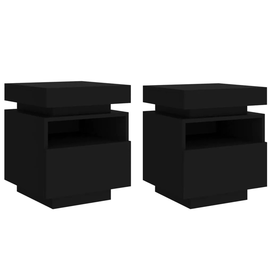 vidaXL Nachttische im 2er-Set mit integrierter LED-Beleuchtung, Schwarz, B/T/H: 40 x 39 x 48,5 cm - Bild 2