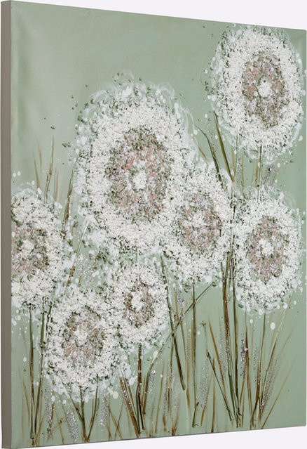 Originalgemälde mit Blumen-Motiv von Heine Home in Lindgrün auf Leinwand und Kieferholz, Breite: 80 cm, Höhe: 80 cm - Bild 1