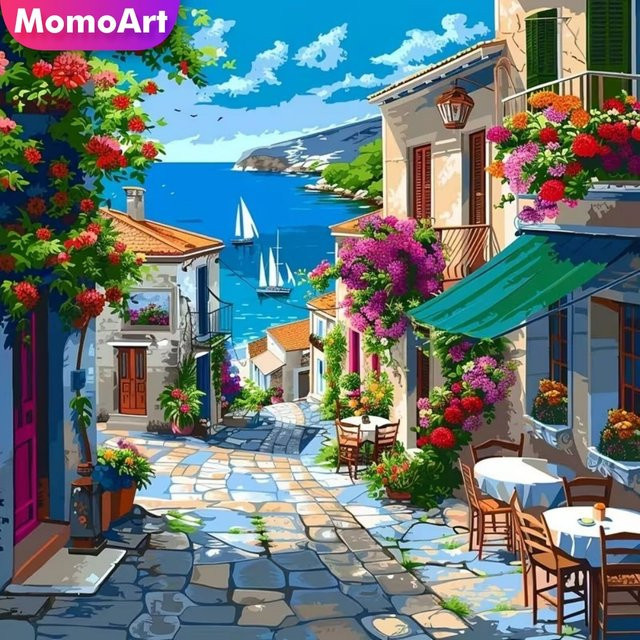 Momoart Diamant-Mosaik DIY Stickerei Straßenlandschaft Küstenstadt in Multicolour, B/B/H: 20 x 20 x 20 cm - Bild 1
