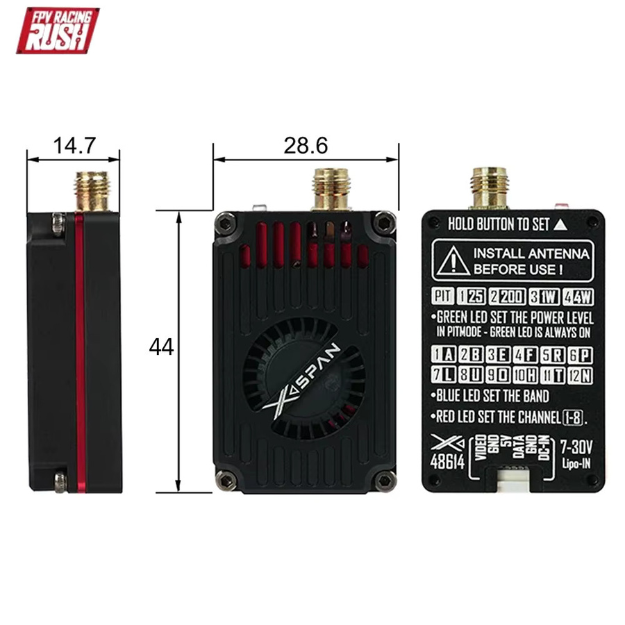 Rushfpv XSPAN Breitband-Vtx-Videosender in Schwarz (4,8-6,1G 4W / 6,1-7,2G 3W) - Bild 2