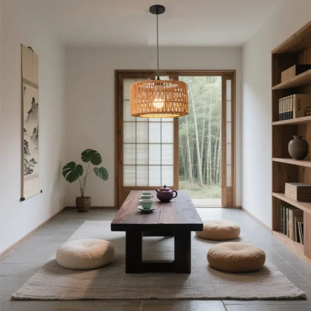 JOYINLED Rattan Korblampe als Retro Pendelleuchte in Braun, runde Deckenleuchte mit E27 Fassung - Bild 1