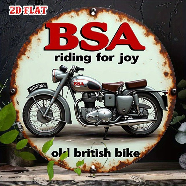 Vintage BSA Motorrad Metallschild Potdemiel rund in Rot und Grau, Durchmesser: 20 cm - Bild 1