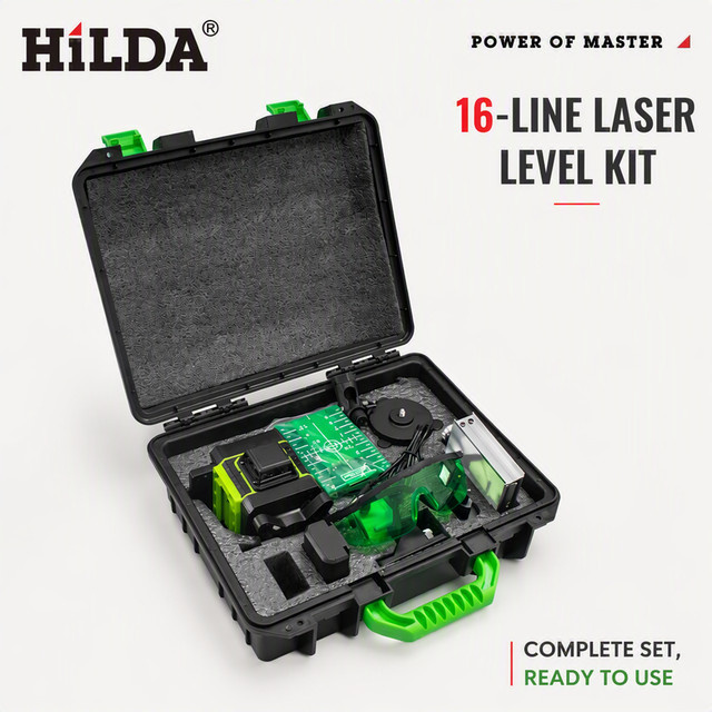 HILDA 16-Linien-Lasernivelliergerät mit 360° Selbstnivellierung, Grüner Strahl, Vertikaler und Horizontaler Laser, Tragbares Set - Bild 1