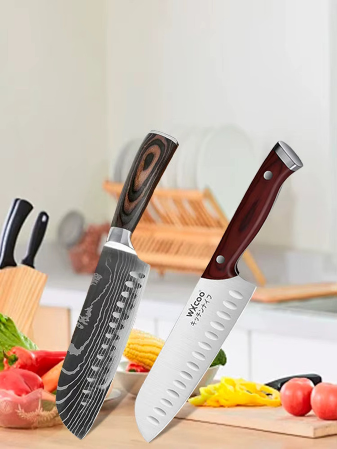 WXCOO Santoku-Küchenmesser aus Edelstahl mit Holzgriff für Gemüse, Obst und Fisch - Bild 4
