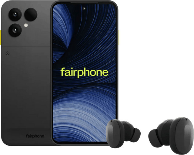 Fairphone 6+ 256GB Schwarz 5G Smartphone mit Fairbuds Wireless Bluetooth Kopfhörern in Schwarz - Bild 1