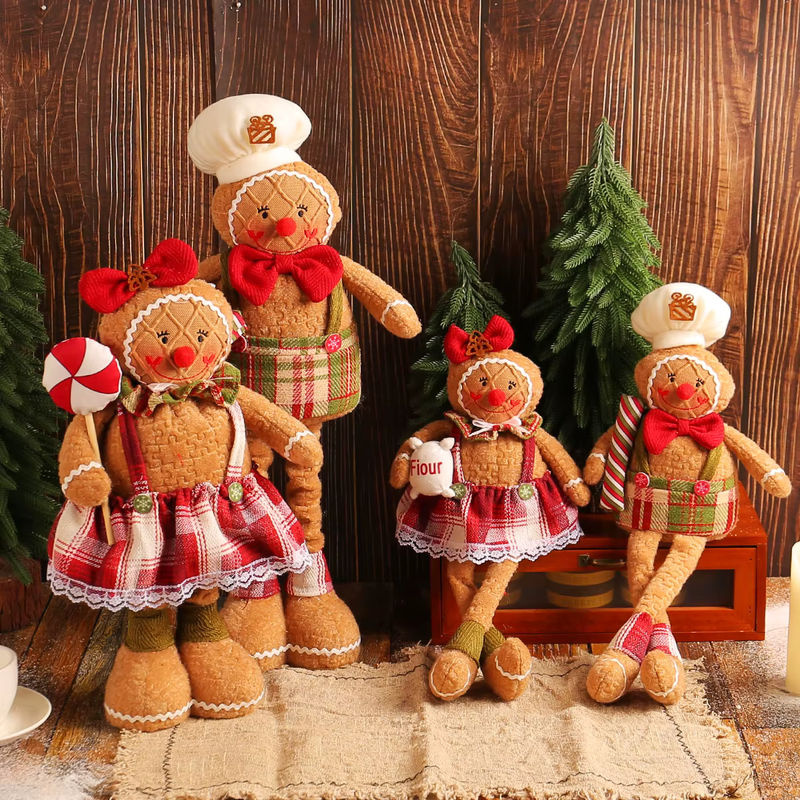 Hängende Lebkuchenmann Stoffpuppe als Weihnachtsdekoration in mehrfarbigem Landhaus-Design - Bild 2