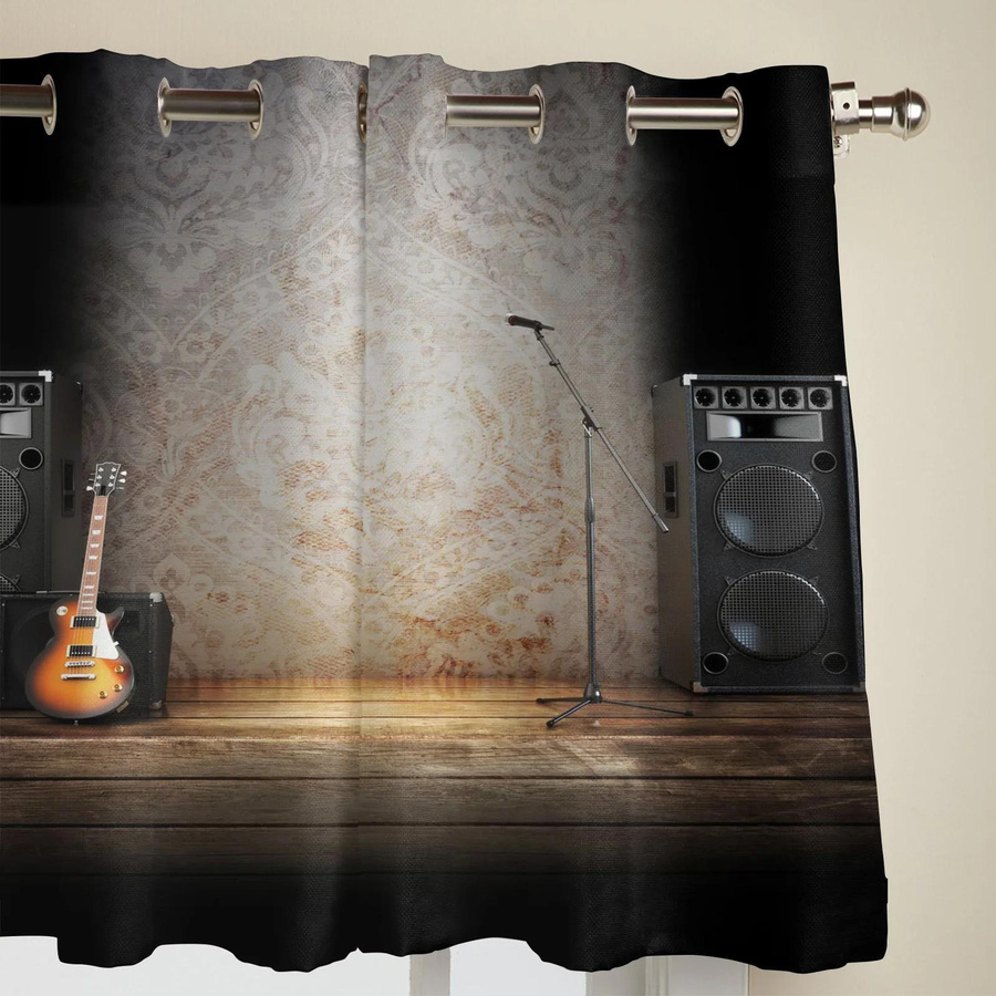 Dekorative Musik-Vorhänge mit Lautsprecher- und Gitarren-Motiv, halbtransparent, Mehrfarbig, Höhe: 130 cm - Bild 3