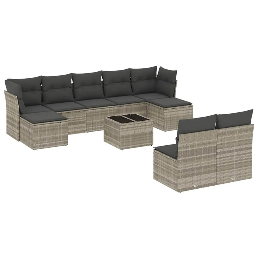 vidaXL 10-tlg. Garten-Sofagarnitur aus Poly-Rattan mit Kissen in Hellgrau - Bild 2