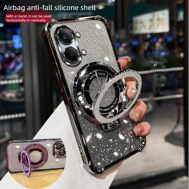 Luxuriöse Glitzer-Handyhülle mit Desktop-Ständer für Xiaomi POCO X8 Pro Max F8 F7 Pro Ultra M8 M7 Pro 4G 5G, stoßfeste Schutzhülle mit Vier-Ecken-Schutz in Lila - Bild 1
