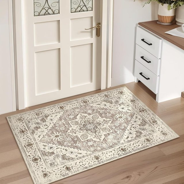 Binchi Furniture Boho Vintage Kristall Samt Teppich in Beige, Rutschfest und Waschbar, B/H: 60 x 40 cm - Bild 1