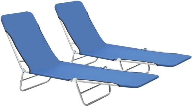 Furnicato Klappliegen 2er Set aus pulverbeschichtetem Stahl und blauem Oxford-Gewebe, B/T/H: 120 x 56 x 24,5 cm - Bild 1