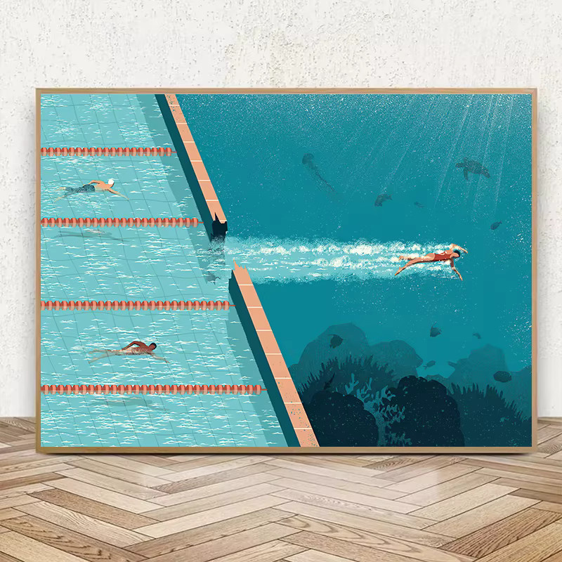 Expand Comfort Zone Leinwandgemälde Wandkunstdruck mit modernem Schwimmbad-Motiv von Potdemiel - Bild 1