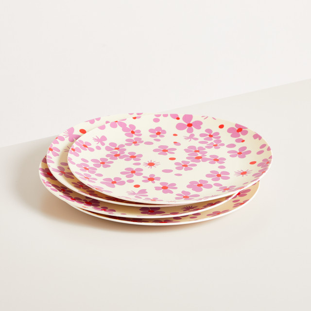 4er-Set Picknick Teller von BLUME2000 mit floralem Design in Pink - Bild 1