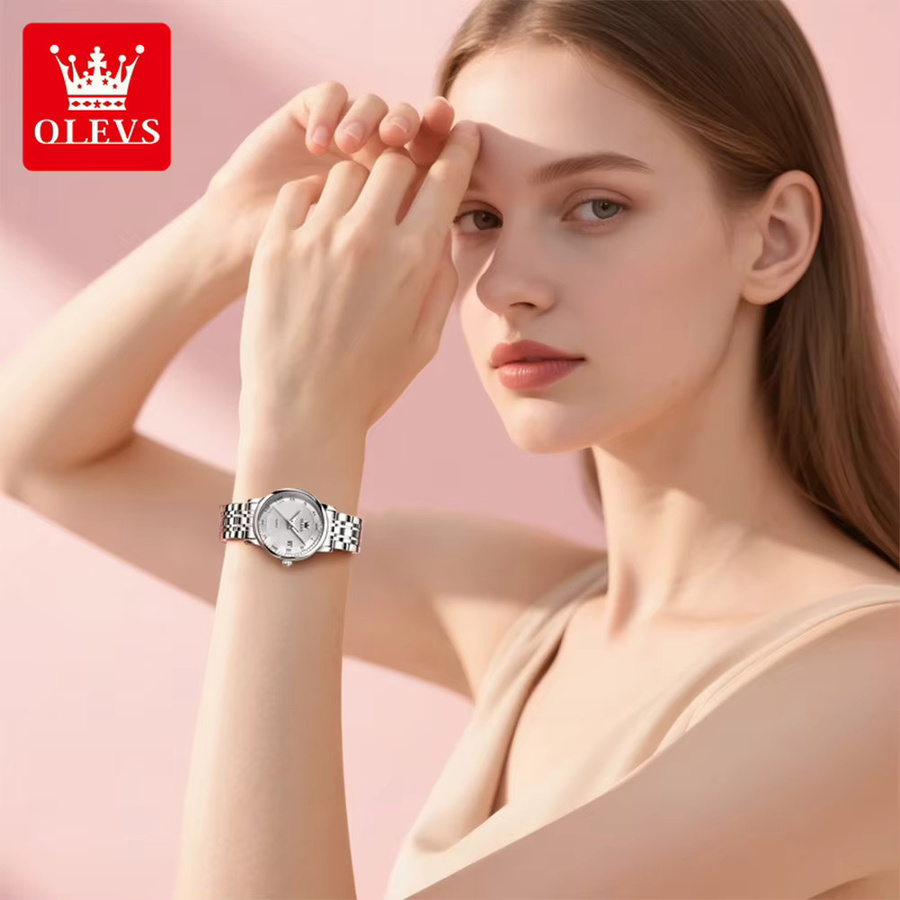 OLEVS Armbanduhr Damen, Quarz, Edelstahl, Weiß, Datum, Beleuchtung - Bild 2
