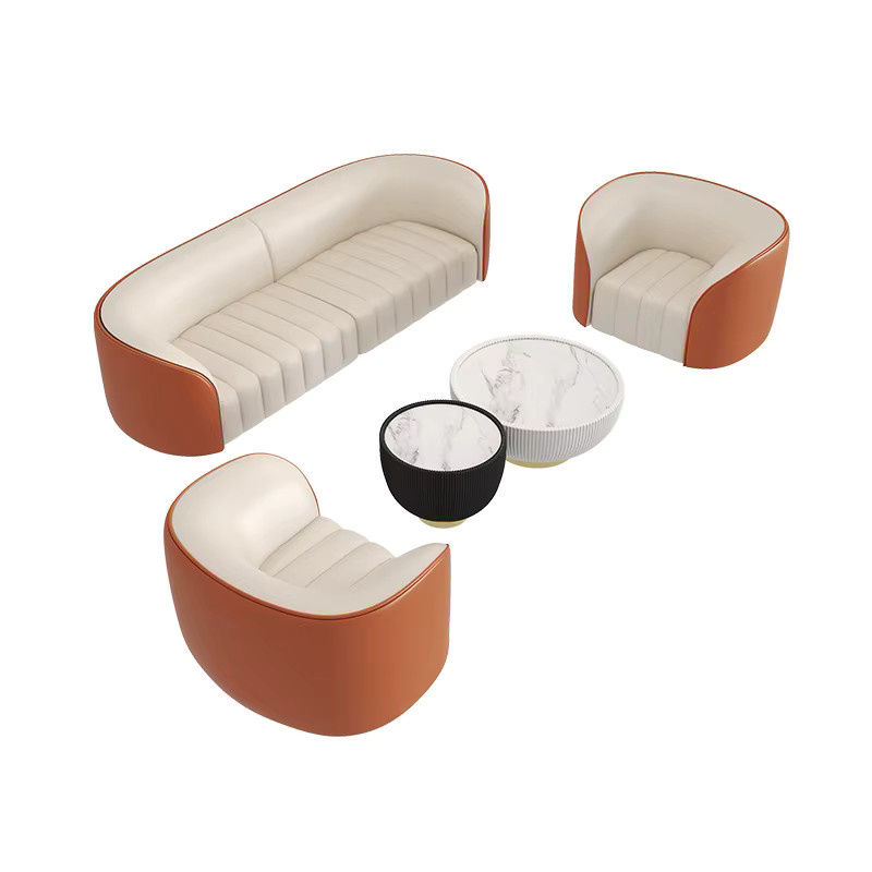 ZHIO Modernes Wohnzimmersofa in Beige aus Kunstleder im Vintage-Retro-Stil mit Polsterung - Bild 4