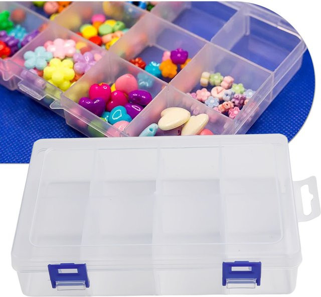 Einstellbare Schmuckbox aus Kunststoff mit 8 Fächern in Weiß und Transparent zur Aufbewahrung von Schrauben und Kleinteilen - Bild 1