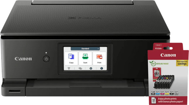 Canon PIXMA TS8750 Inkjet-Multifunktionsdrucker mit Wi-Fi und USB-C inklusive Ersatzpatronen-Set und Fotopapier in Schwarz - Bild 1