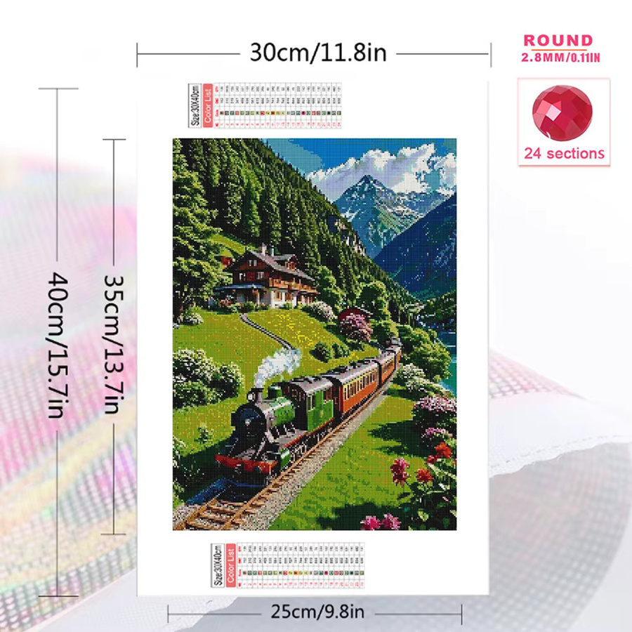 Momoart Diamantmalerei Zug-Landschaft DIY Diamant-Mosaik mit runden Steinen in Multicolour - Bild 2