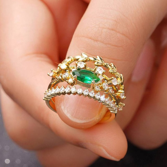 Huitan Damenring, Zirkonia, Gold, 4 Teile/Satz - Bild 1