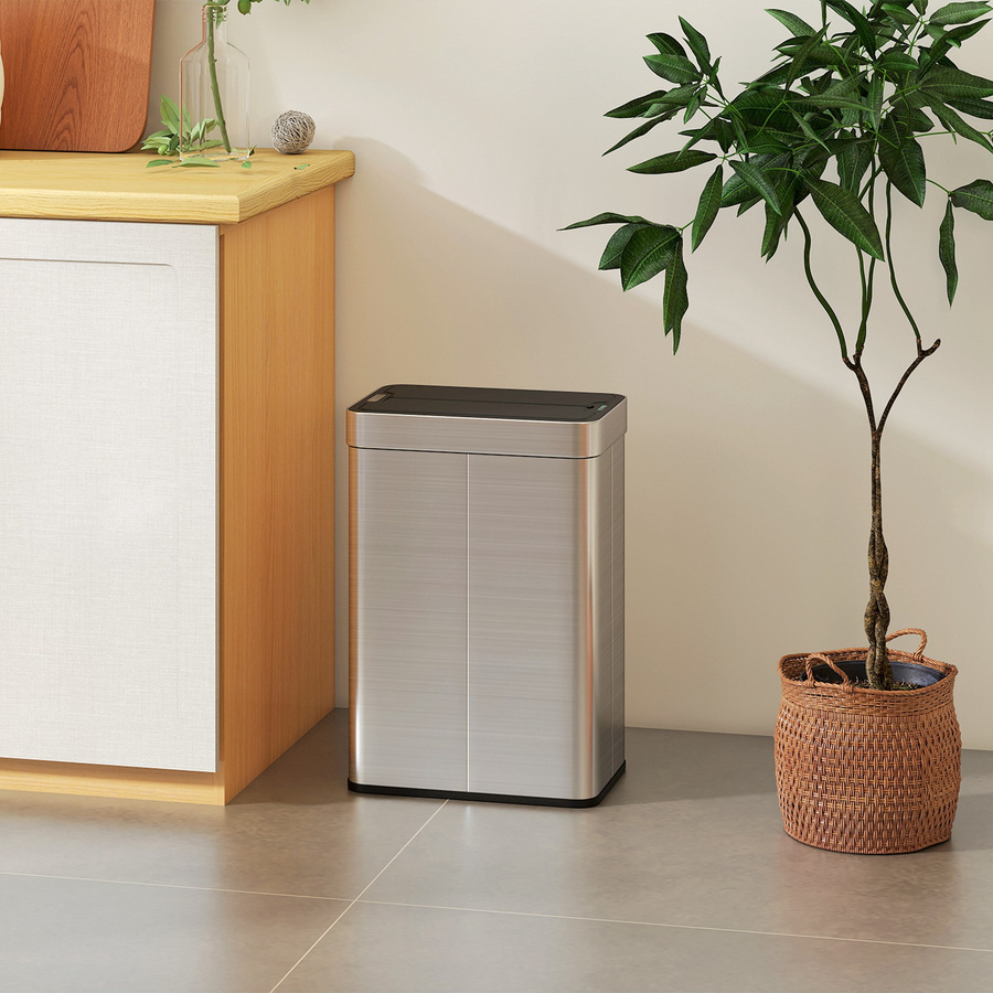 HOMCOM Sensor Mülleimer 55L aus Edelstahl in Silber mit Soft-Close-Schmetterlingsdeckel und berührungloser Bewegungserkennung - Bild 2