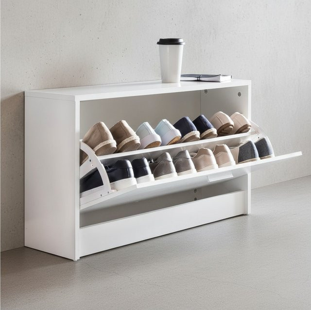 KADIMA DESIGN Holz-Schuhkipper in Weiß mit Ablage und 1 Fach für Flur und Diele, B/T/H: 80 x 47 x 24 cm - Bild 1