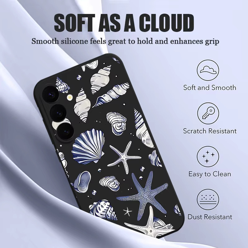 YISHANGOU Magnetische Silikon Hülle mit Seestern und Muscheln für Samsung Galaxy S25 S24 Plus S23 S22 Ultra S24 S20 S21 S23 FE inklusive Lanyard in Beige und Weiß - Bild 2