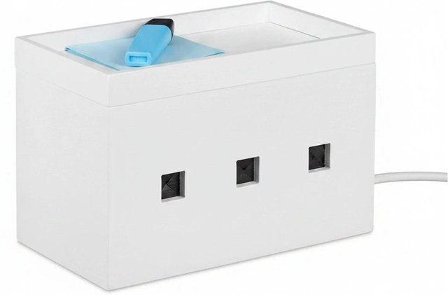 Relaxdays Kabelbox aus Bambus mit Deckel in Weiß, B: 25,5 cm, T: 16,5 cm, H: 14 cm - Bild 1