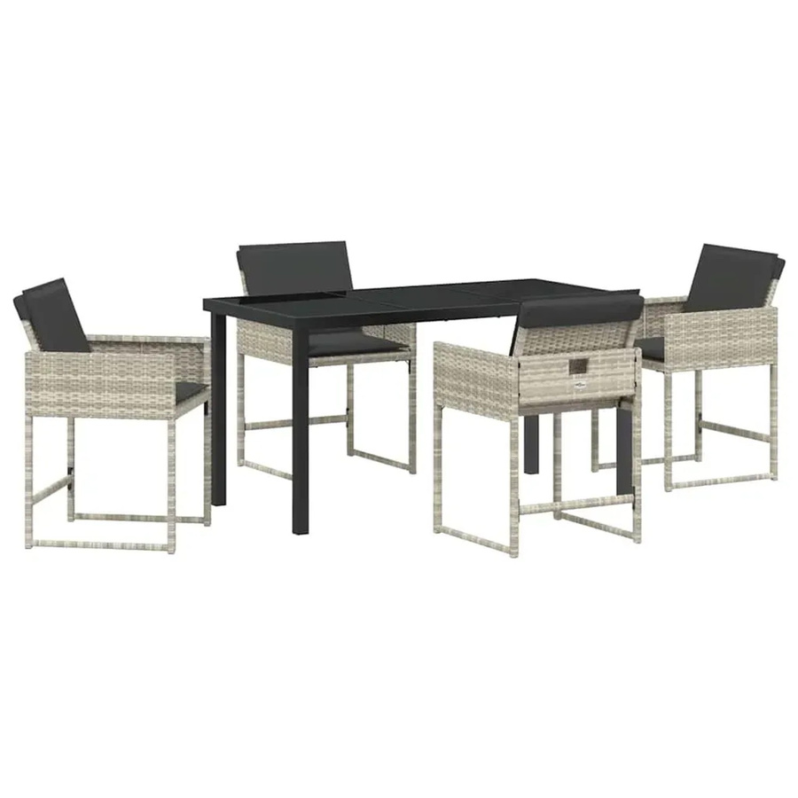 vidaXL Garten Essgruppe 5-teilig aus Poly Rattan in Hellgrau-Anthrazit mit Kissen und Sicherheitsglas - Bild 2