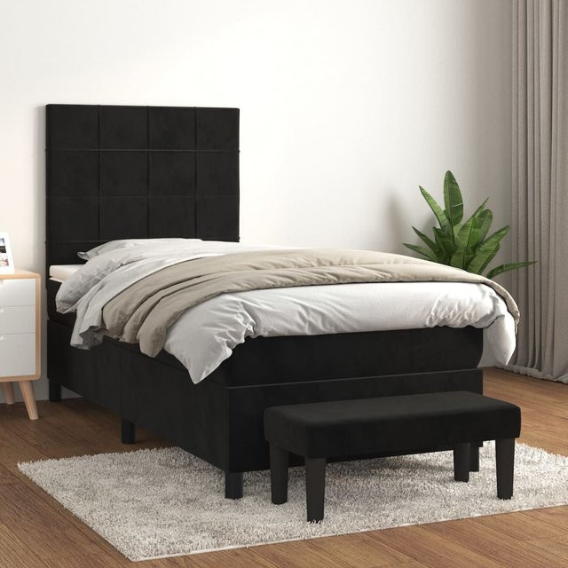 vidaXL Boxspringbett mit Matratze Schwarz Samt B/T/H: 100 x 200 x 128 cm - Bild 2