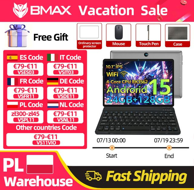 BMAX I9 Plus Android 15 Tablet mit 10,1 Zoll IPS Display, Rockchip RK3562, 24GB RAM, 128GB ROM, 6000mAh Akku, WiFi 6 und Bluetooth 5.4 - Bild 1