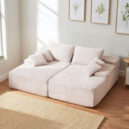 VEVOR Doppel-Chaiselongue Sofa aus Cord in Beige, übergroßes L-Shape Schlafsofa für 2 Personen mit weichen Kissen und Armlehnen, Breite: 210 cm
