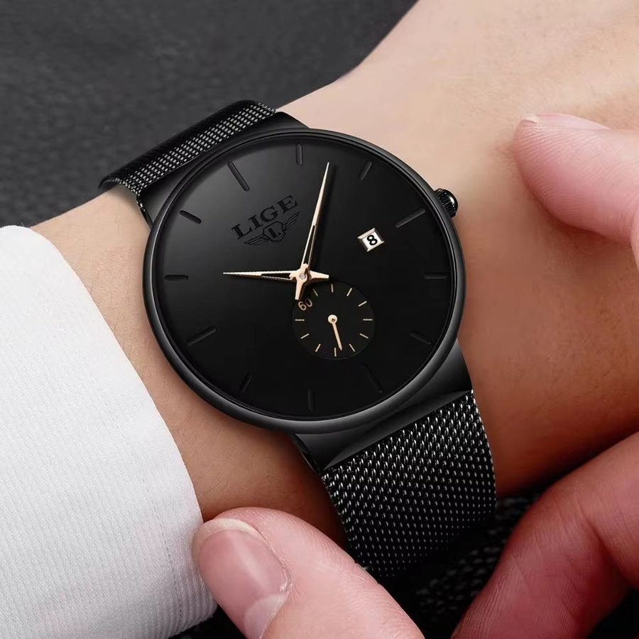 LIGE Chronograph, Edelstahl, Schwarz, Herren - Bild 2
