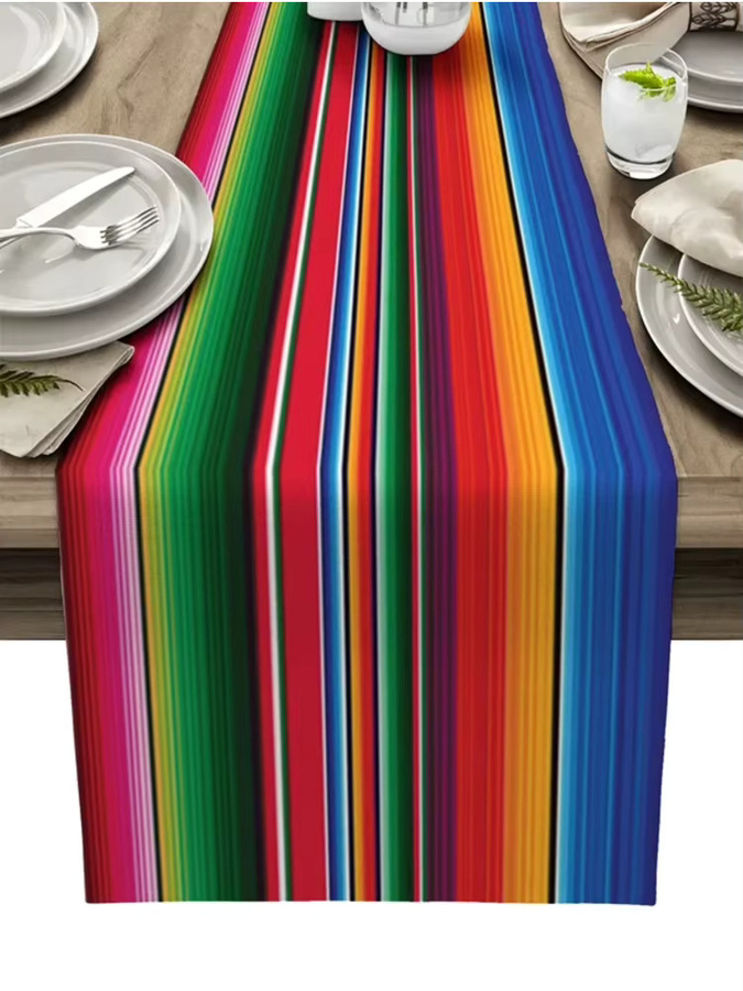 VIKAMA Mexikanische Tischflagge im Sarape-Design mit bunten Streifen, ethnisch gemustertes Tischset, Mehrfarbig - Bild 7