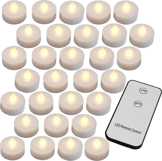 MONZANA LED Teelichter 30er-Set in Weiß mit Fernbedienung und Flackereffekt - Bild 1