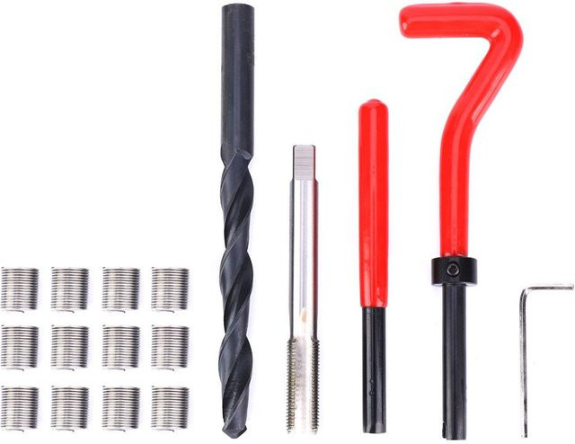 17-teiliges Gewindereparaturset aus Edelstahl von TOMTOP JMS in Rot und Multicolour mit Spiralbohrer und Windeisen für M10x1 - Bild 1