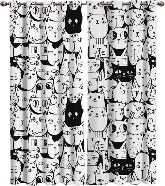 Dekorative Fenster Vorhänge mit Katzen-Motiv von Super Six in Schwarz, B: 135 cm, H: 92 cm - Bild 1