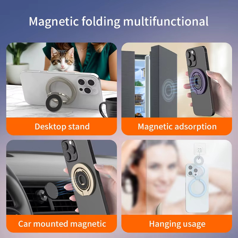 QGhappy 360 Grad drehbarer Dual-Magnet-Handyhalter für MagSafe Auto, faltbarer Magnetständer in Gelb, kompatibel mit iPhone 17 16 15 Pro und Samsung - Bild 2