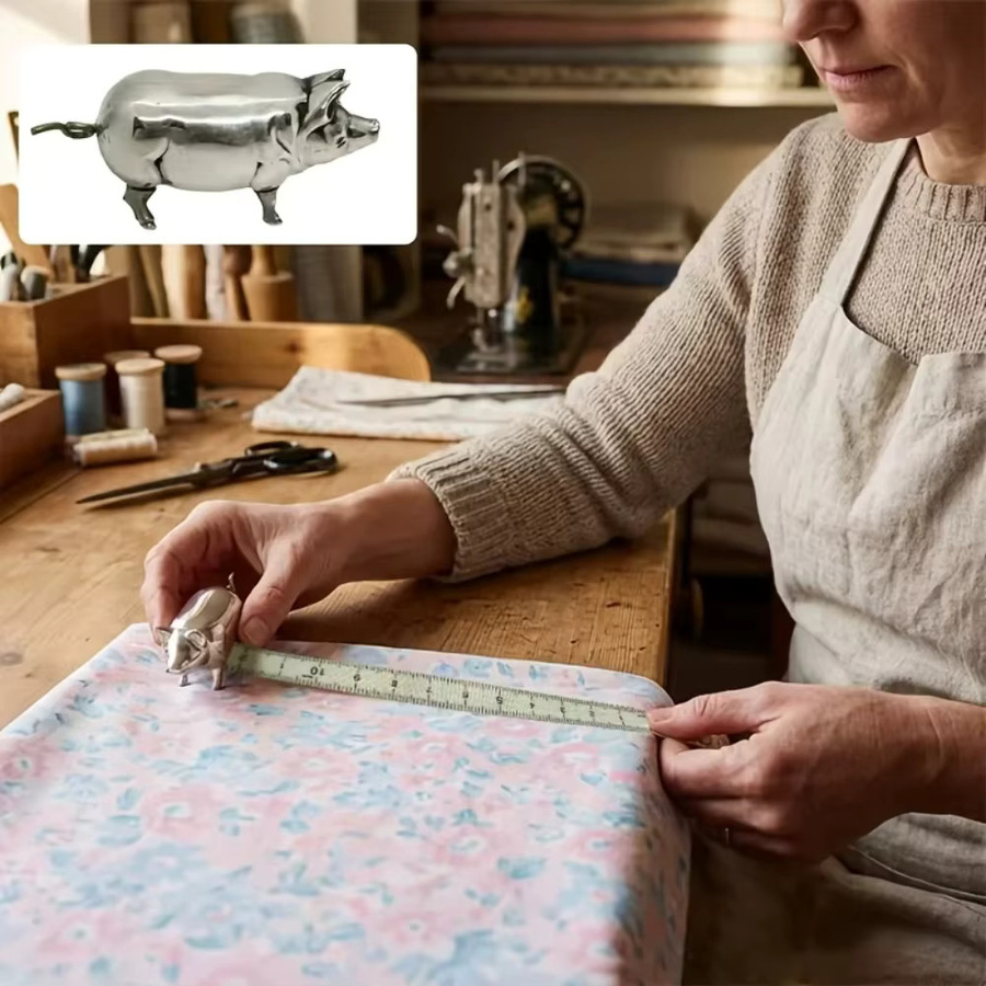 Tragbares Mini-Maßband in Schweinchenform aus Metall in Silber für Handarbeiten und Schneiderarbeiten - Bild 4