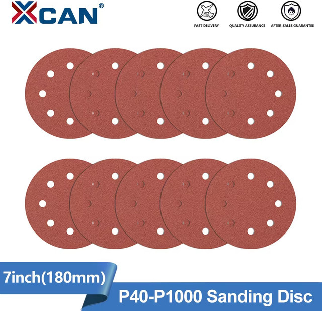XCAN Schleifscheiben 10 Stück, 7 Zoll 180 mm, Körnung 40–1000, Klett-Schleifpapier zum Polieren von Holz und Metall - Bild 1