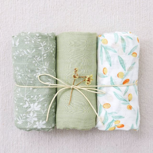 Elinfant 3er Set Baby Musselin Decken aus Bambus-Baumwolle in Floral und Scandinavian Design, Mehrfarbig - Bild 1