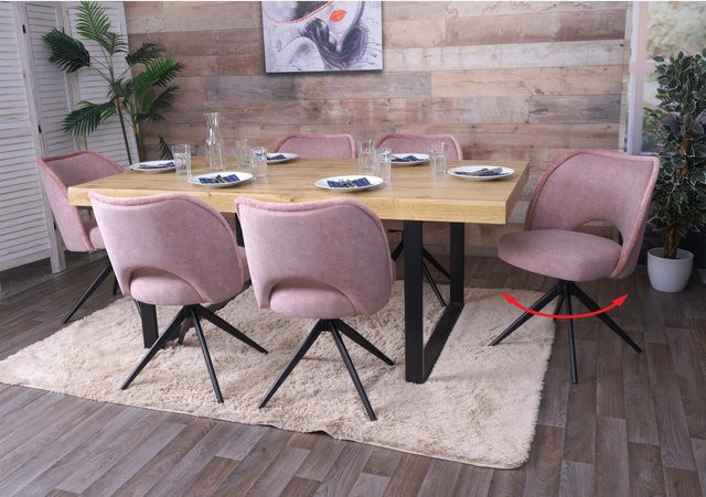 6er-Set Esszimmerstühle MCW-N72 Polster-Küchenstühle mit Auto-Return Funktion in Rosa aus Textilstoff mit Öko-Tex Zertifizierung - Bild 1