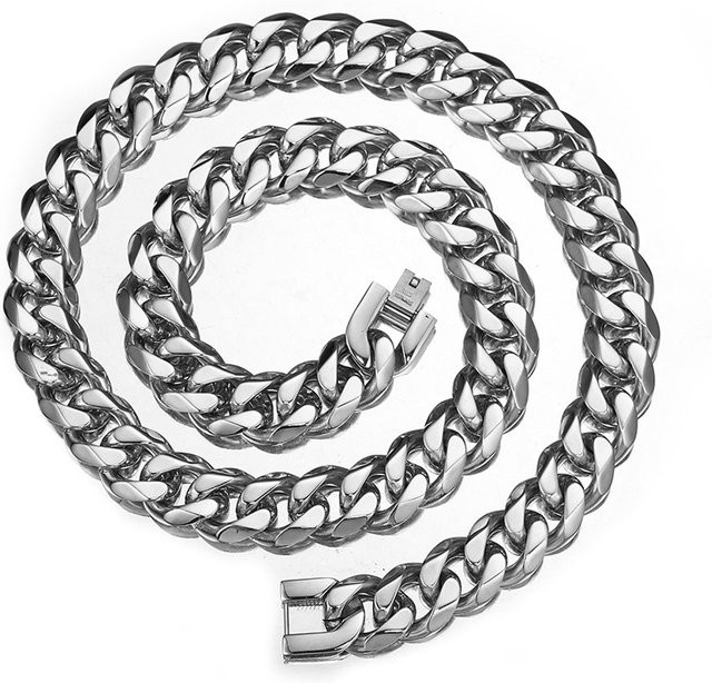 HNSP Halskette Miami Cuban Link, Edelstahl, Silber, Herren - Bild 1