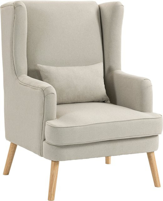 HOMCOM Ohrensessel in Beige mit Leinenoptik und Lendenkissen im skandinavischen Design - Bild 1