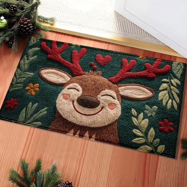 VIKAMA Weihnachts-Bodenmatte mit Elfen-Motiv, rutschfester und wasserabsorbierender Teppich für das Badezimmer und die Heimdekoration - Bild 1