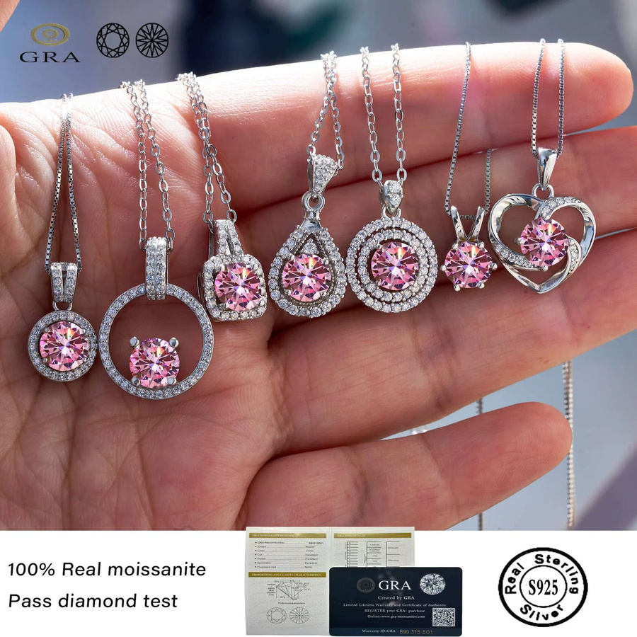 Anhänger Halskette, Moissanite, Rosa, 925 Silber, Unisex - Bild 1