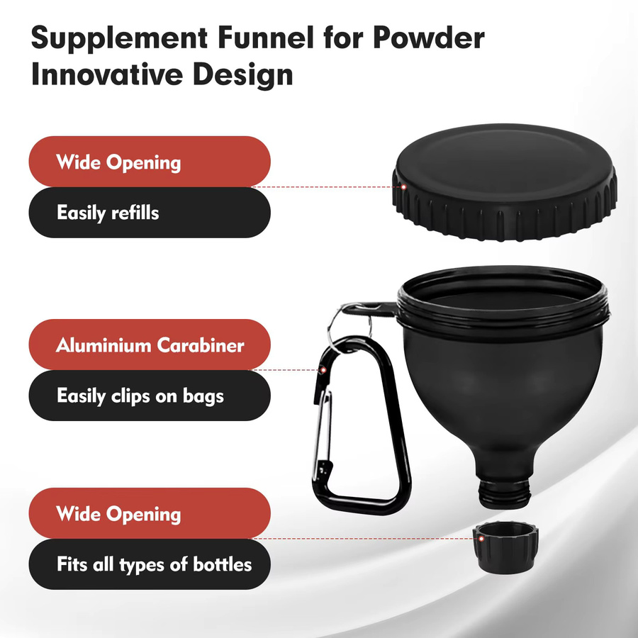 Tragbarer Proteinpulver-Trichter mit Karabiner in Schwarz, 50 ml Reisebehälter aus Kunststoff - Bild 2