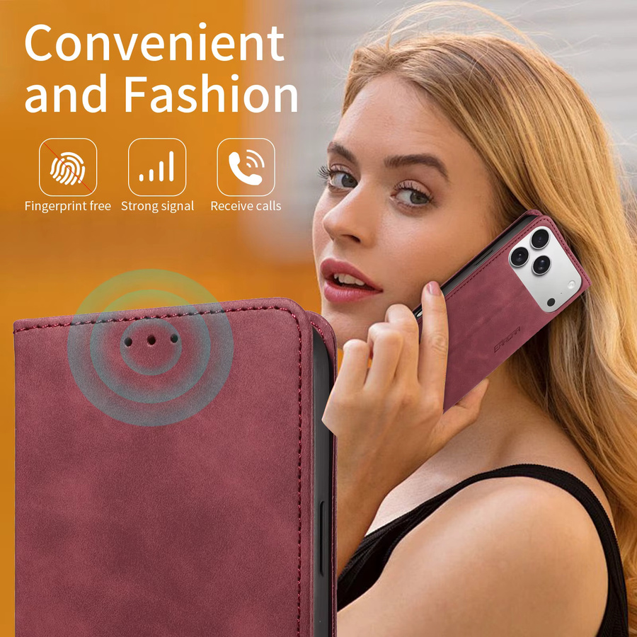 Stoßfeste Leder-Handyhülle für Apple iPhone mit magnetischem Druckknopf in Beige oder Rot - Bild 4