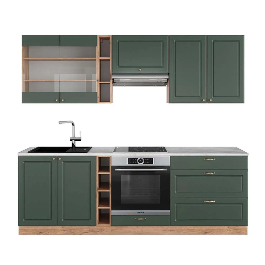 Vicco Fame-Line Küchenzeile Landhausstil in Grün-Gold mit Eiche-Optik und Marmor-Design, Breite: 235 cm - Bild 2